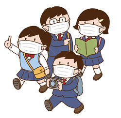 マスクして修学旅行行くイラスト.jpg